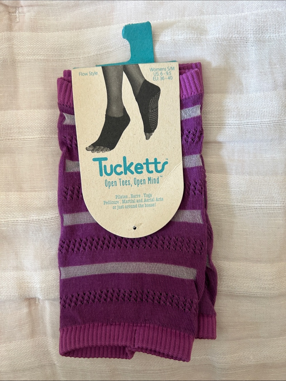 NWT Tucketts Women's Open Toe Grip Socks - Purple Pilates Barre Yoga s/m